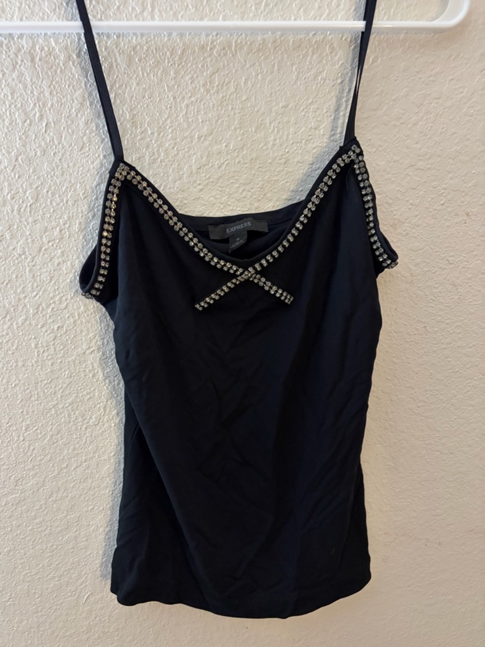 Express Black Spaghetti Strap Tank with Crystal Trim